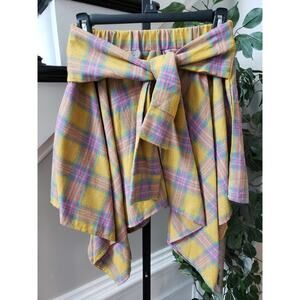 Trice Skater Skirt Women Small Yellow & Pink Casual Asymmetrical Hem Plaid Waist